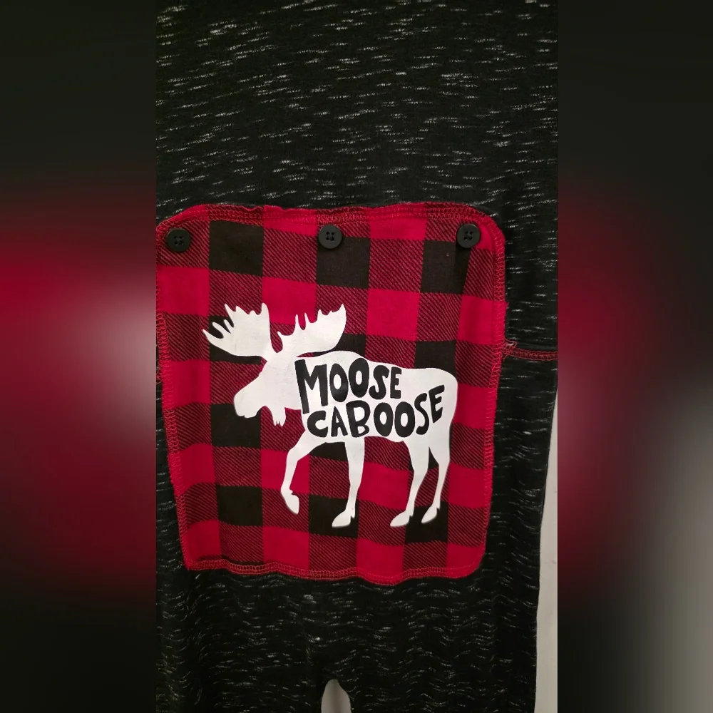 Lazy One “Moose Caboose” Union Suit – Kids Size 12 – Black/Red